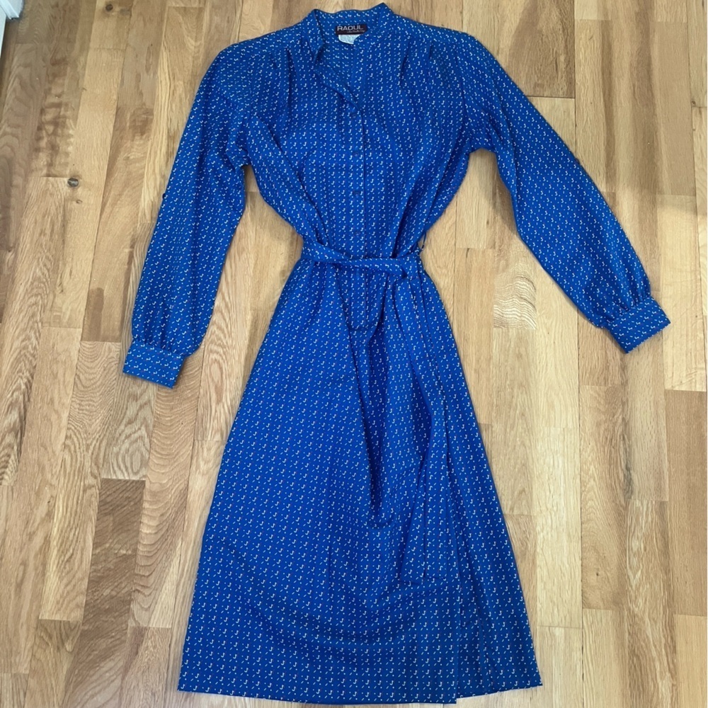 Vintage Raoul Elegant Patterned Blue Women's Dress